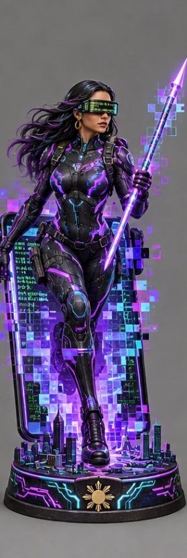 Painted figurine of The Moderator, walks through screens