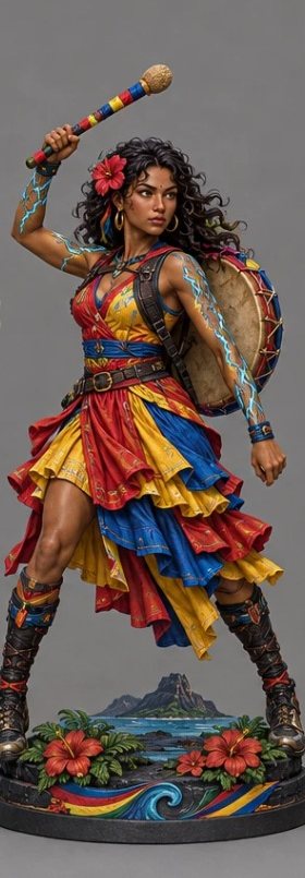 Painted figurine of Ravanne, the cyclone drummer