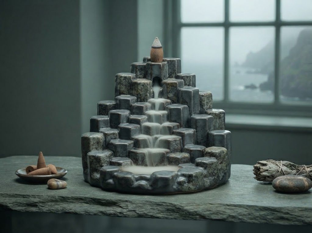 Hexagonal basalt column smoke fountain inspired by the Giant's Causeway