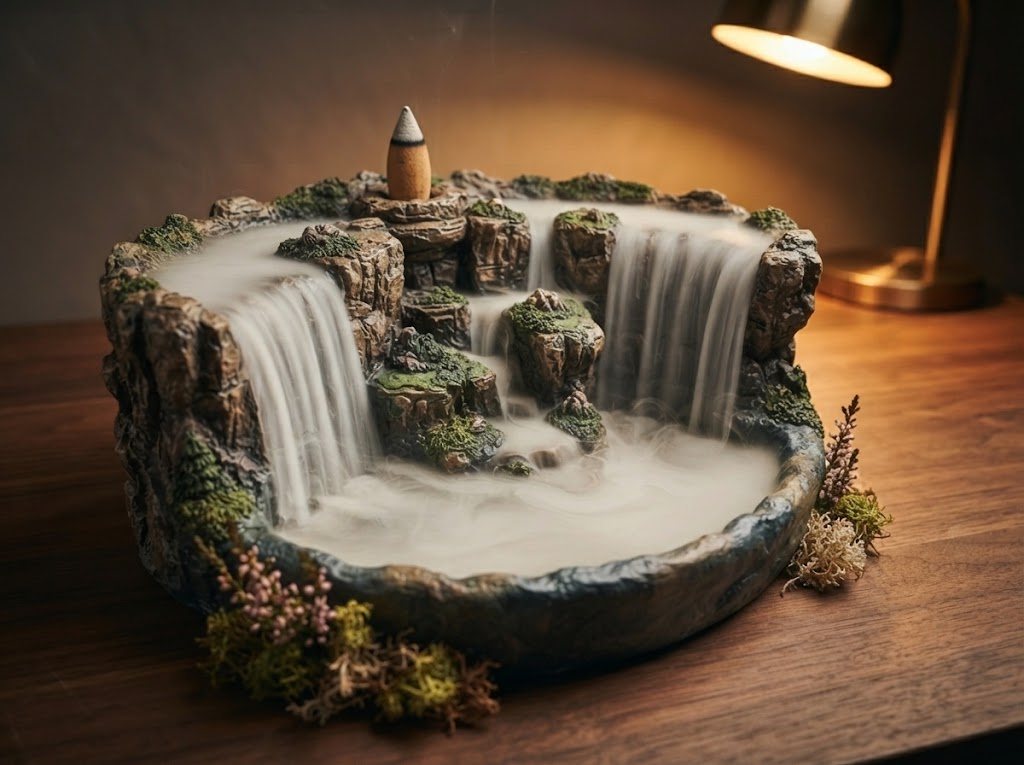 A horseshoe-shaped waterfall gorge smoke fountain